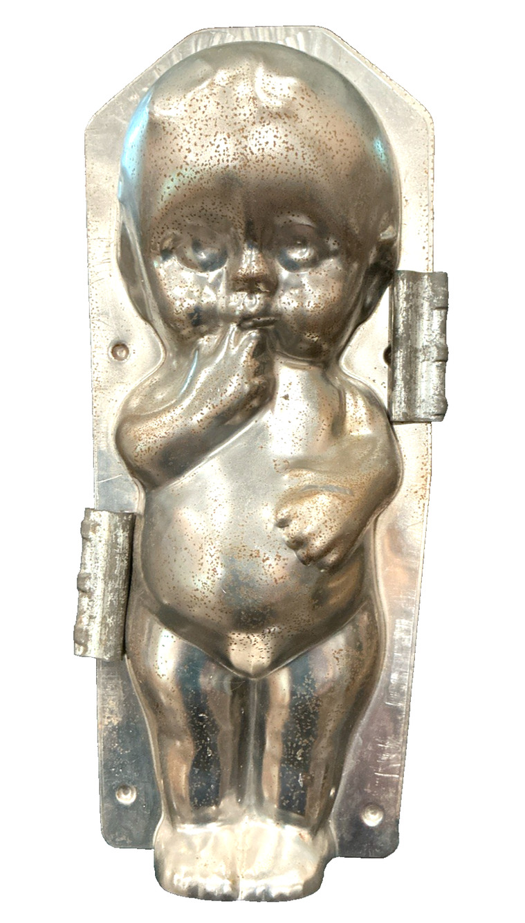 Antique Large Kewpie Chocolate Mold Tin Candy Mold #194 w/ Original Clips